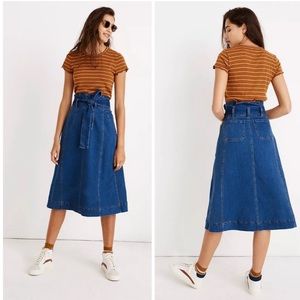 Madewell • Stretch Denim Paperbag Midi Skirt